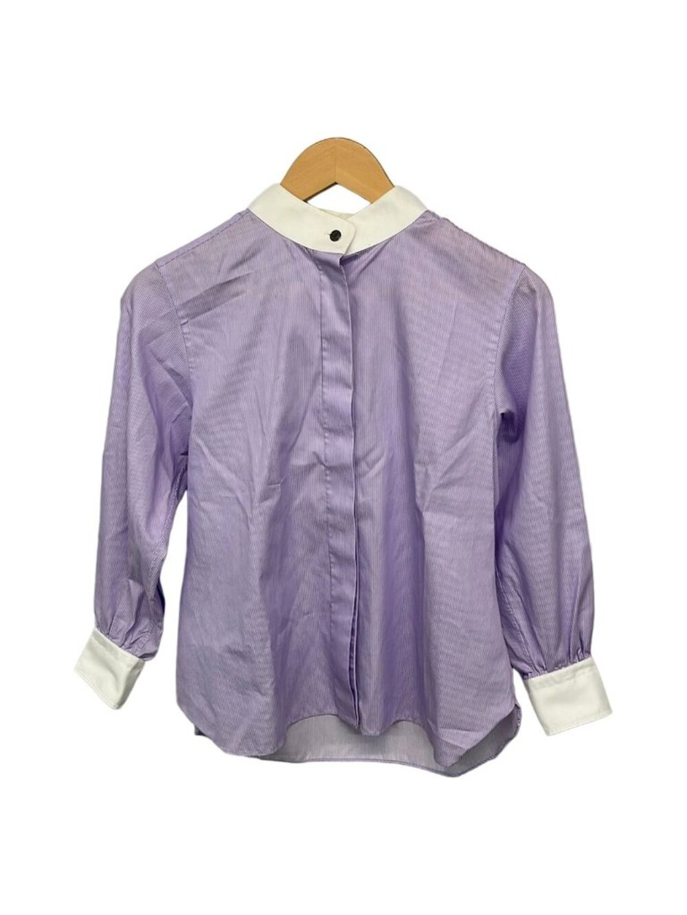 Hermes Long Sleeve Shirt Blouse Purple White Sur Mesure Embroidery Stripe
